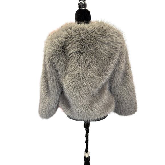 ZARA Blogger-Favorite Faux Fur Cropped Jacket Gray Hook & Eye XS 6318/261 - Picture 9 of 12